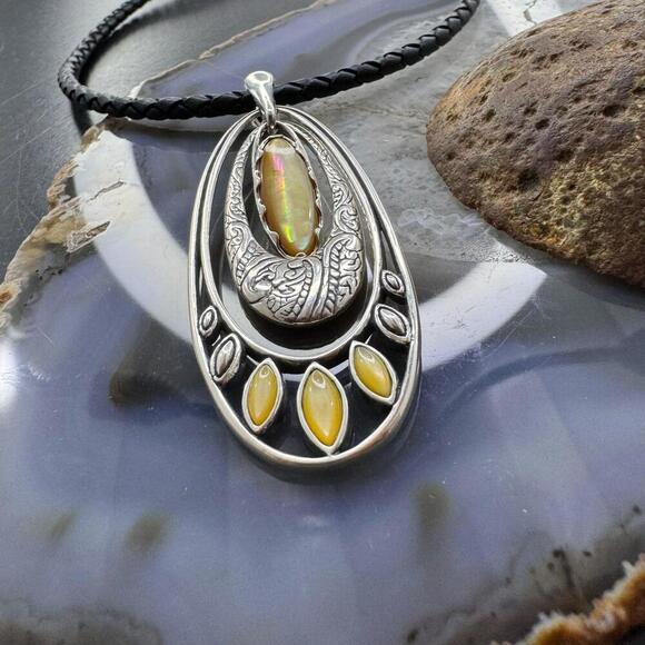 Carolyn Pollack Sterling Silver & Brass Yellow Mother of Pearl Enhancer Pendant - Picture 3 of 10